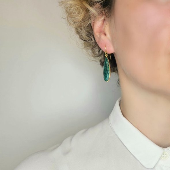 Σκουλαρίκια κρεμαστά με Σμαράγδια - ΚΙΤΡΙΝΟ, ΑΣΗΜΙ, ΣΜΑΡΑΓΔΙ, WHITE - 2