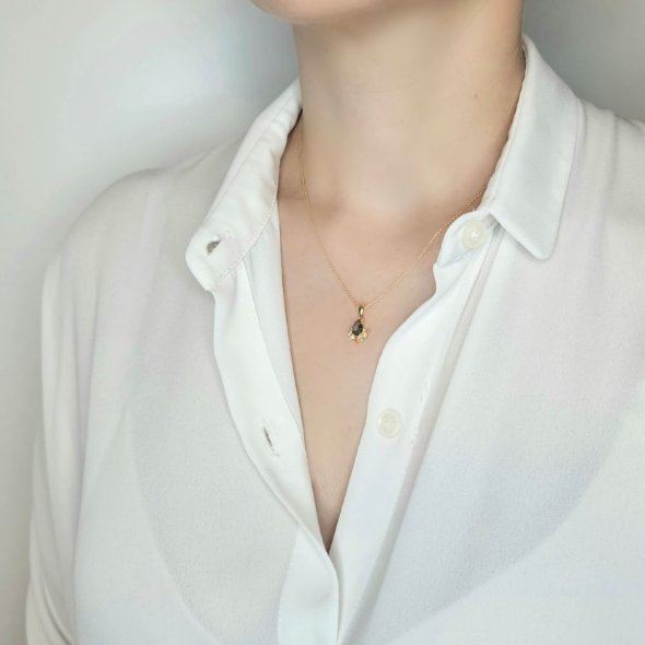 Κολιέ αλυσίδα με μενταγιόν με Τουρμαλίνη - ΚΙΤΡΙΝΟ, ΑΣΗΜΙ, ΤΟΥΡΜΑΛΙΝΗ, GREEN  - 2