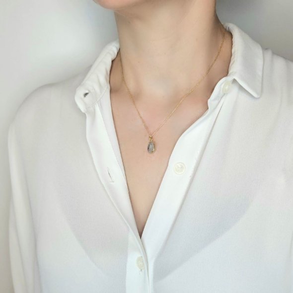 Κολιέ αλυσίδα με μενταγιόν με Ρουτίλιο - ΚΙΤΡΙΝΟ, ΑΣΗΜΙ, ΡΟΥΤΙΛΙΟ, GREY - 1