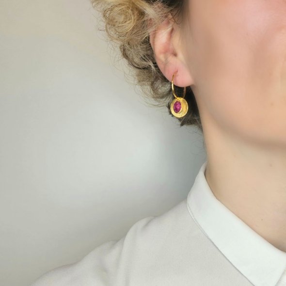 Σκουλαρίκια κρίκοι με Ρουμπίνια - ΚΙΤΡΙΝΟ, ΑΣΗΜΙ, ΡΟΥΜΠΙΝΙ, RUBY - 2