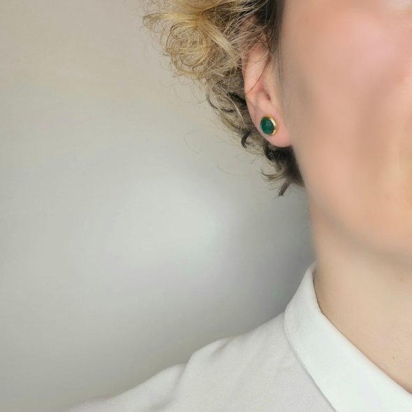 Σκουλαρίκια κολλητά με πράσινο Όνυχα - ΚΙΤΡΙΝΟ, ΑΣΗΜΙ, ΟΝΥΧΑΣ, GREEN  - 2