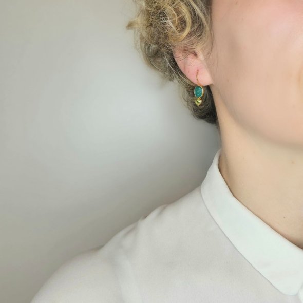 Σκουλαρίκια κρεμαστά με Σμαράγδι και Περίδοτο - ΚΙΤΡΙΝΟ, ΑΣΗΜΙ, ΣΜΑΡΑΓΔΙ, GREEN , PERIDOT, GREEN  - 2