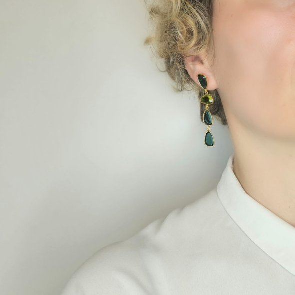 Σκουλαρίκια κρεμαστά με Τουρμαλίνη & Περίδοτο - ΚΙΤΡΙΝΟ, ΑΣΗΜΙ, PERIDOT, GREEN , ΤΟΥΡΜΑΛΙΝΗ, GREEN  - 1