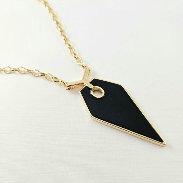 Κολιέ αλυσίδα με μενταγιόν με μαύρο Σμάλτο - ΚΙΤΡΙΝΟ, ΑΣΗΜΙ - 1