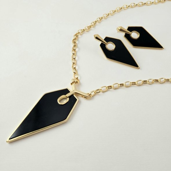 Κολιέ αλυσίδα με μενταγιόν με μαύρο Σμάλτο - ΚΙΤΡΙΝΟ, ΑΣΗΜΙ - 2