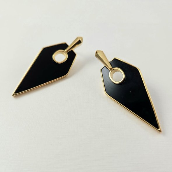 Σκουλαρίκια κρεμαστά γεωμετρικά με μαύρο Σμάλτο - ΚΙΤΡΙΝΟ, ΑΣΗΜΙ