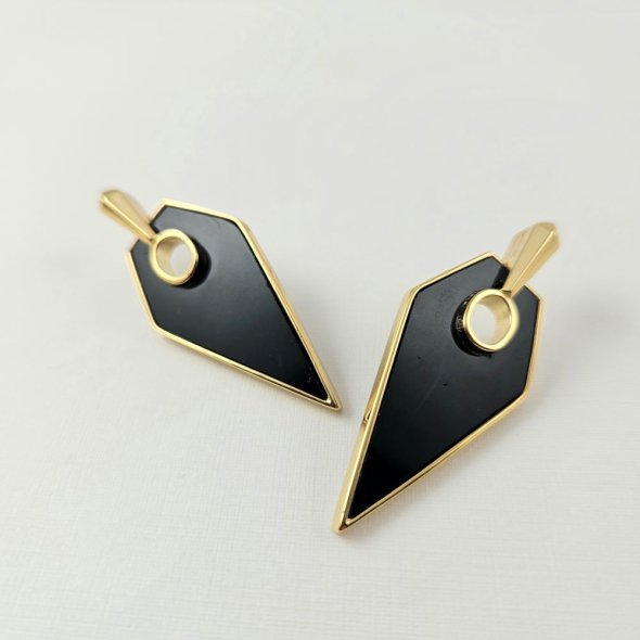 Σκουλαρίκια κρεμαστά γεωμετρικά με μαύρο Σμάλτο - ΚΙΤΡΙΝΟ, ΑΣΗΜΙ - 1