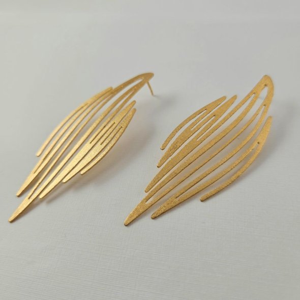 Σκουλαρίκια κρεμαστά γραμμικά - ΚΙΤΡΙΝΟ, ΑΣΗΜΙ - 1