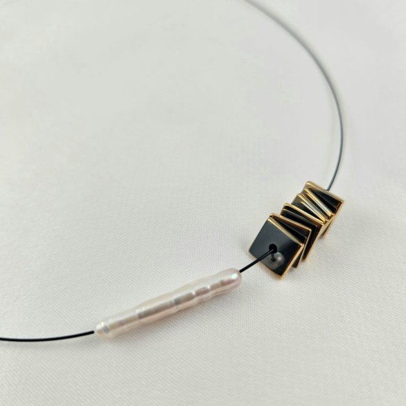 Κολιέ με Μαργαριτάρι & Αιματίτη - ΚΙΤΡΙΝΟ, ΑΣΗΜΙ, ΜΑΡΓΑΡΙΤΑΡΙ, WHITE, ΑΙΜΑΤΙΤΗΣ, BLACK - 1