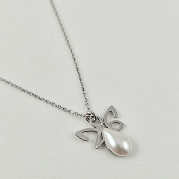 Κολιέ γούρι ασημένιο 2026 με Μαργαριτάρι - ΛΕΥΚΟ, ΑΣΗΜΙ, ΜΑΡΓΑΡΙΤΑΡΙ, WHITE