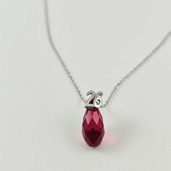 Κολιέ γούρι ασημένιο 2026 με κόκκινο Ζιργκόν - ΛΕΥΚΟ, ΑΣΗΜΙ, ΖΙΡΓΚΟΝ, RED