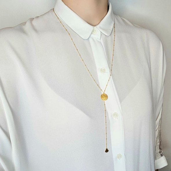 Κολιέ μακρύ σε στυλ ροζάριο - ΚΙΤΡΙΝΟ, ΑΣΗΜΙ - 2