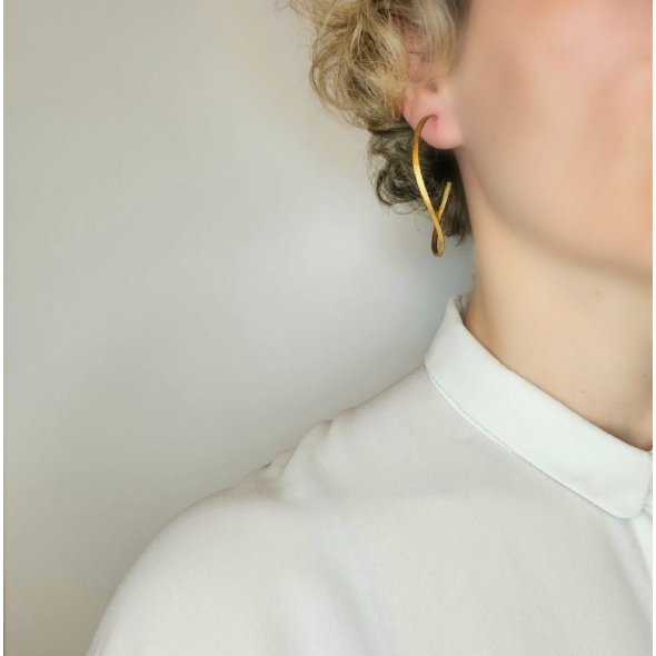 Σκουλαρίκια κρίκοι δίχρωμοι - ΚΙΤΡΙΝΟ-ΜΑΥΡΟ, ΑΣΗΜΙ - 3