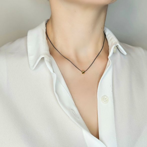 Κολιέ αλυσίδα μαύρη με χρυσό ακανόνιστο μενταγιόν - ΚΙΤΡΙΝΟ-ΜΑΥΡΟ, ΑΣΗΜΙ - 2