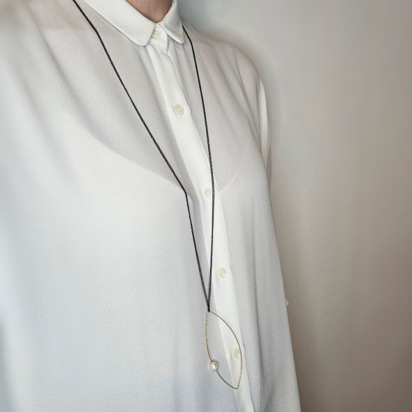 Κολιέ μακρύ με μενταγιόν με Μαργαριτάρι - ΚΙΤΡΙΝΟ-ΜΑΥΡΟ, ΑΣΗΜΙ, ΜΑΡΓΑΡΙΤΑΡΙ, WHITE - 2