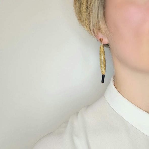 Σκουλαρίκια κρεμαστά με Αιματίτη - ΚΙΤΡΙΝΟ, ΑΣΗΜΙ, ΑΙΜΑΤΙΤΗΣ, BLACK - 3