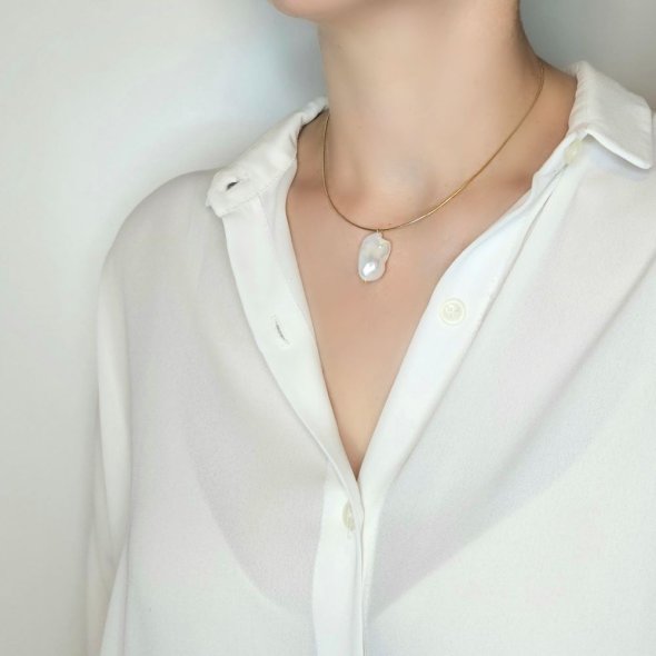 Κολιέ με Μαργαριτάρι μπαρόκ - ΚΙΤΡΙΝΟ, ΑΣΗΜΙ, ΜΑΡΓΑΡΙΤΑΡΙ, WHITE - 2