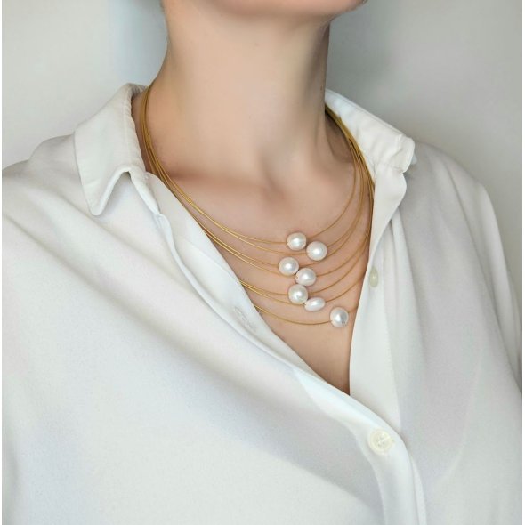 Κολιέ με Μαργαριτάρια - ΚΙΤΡΙΝΟ, ΑΣΗΜΙ, ΜΑΡΓΑΡΙΤΑΡΙ, WHITE - 1