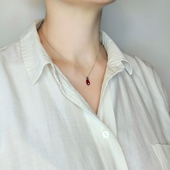 Κολιέ γούρι ασημένιο 2026 με κόκκινο Ζιργκόν - ΛΕΥΚΟ, ΑΣΗΜΙ, ΖΙΡΓΚΟΝ, RED - 2