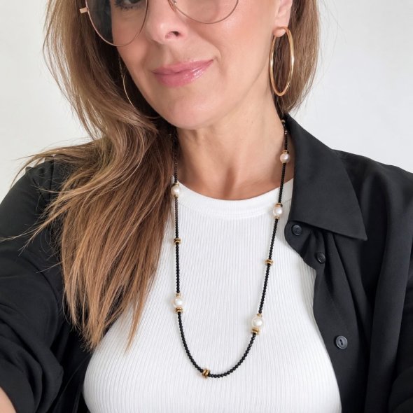 Κολιέ με αιματίτη και μαργαριτάρι - ΚΙΤΡΙΝΟ, ΑΣΗΜΙ, ΣΠΙΝΕΛΙΟΣ, BLACK, ΜΑΡΓΑΡΙΤΑΡΙ, WHITE - 1