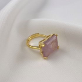 Δαχτυλίδι με ροζ πέτρα - ΚΙΤΡΙΝΟ, ΑΣΗΜΙ, ΖΙΡΓΚΟΝ, PINK