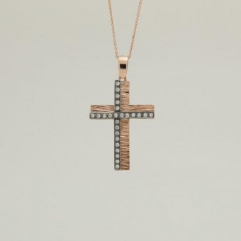 Σταυρός με ματ ριγέ επεξεργασία και πέτρες στο πλάι