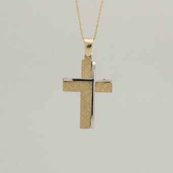 Σταυρός διπλός με ανάγλυφη ματ επεηξεργασία  - ΛΕΥΚΟ, ΧΡΥΣΟΣ K9, ΜΑΤ-ΓΥΑΛΙΣΤΕΡΟ