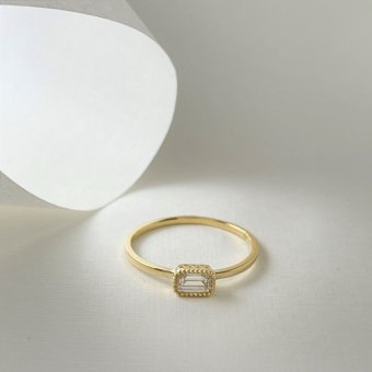 Μονόπετρο δαχτυλίδι με ορθογώνια πέτρα - ΚΙΤΡΙΝΟ, ΧΡΥΣΟΣ K9, ΓΥΑΛΙΣΤΕΡΟ, ΖΙΡΓΚΟΝ, WHITE - 1