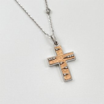 Σταυρός δίχρωμος με ζιργκόν σε ιδιαίτερο σχεδιασμό - ΚΙΤΡΙΝΟ-ΛΕΥΚΟ, ΧΡΥΣΟΣ K14, ΜΑΤ-ΓΥΑΛΙΣΤΕΡΟ, ΖΙΡΓΚΟΝ, WHITE