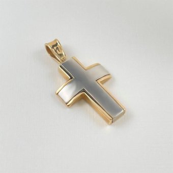 Σταυρός δίχρωμος μπούλ - ΚΙΤΡΙΝΟ-ΛΕΥΚΟ, ΧΡΥΣΟΣ K14, ΜΑΤ-ΓΥΑΛΙΣΤΕΡΟ - 1