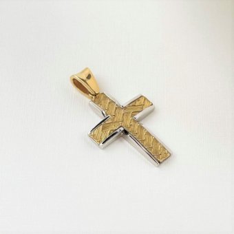 Σταυρός ψάθα σε λευκό και κίτρινο χρυσό - ΚΙΤΡΙΝΟ-ΛΕΥΚΟ, ΧΡΥΣΟΣ K9, ΜΑΤ-ΓΥΑΛΙΣΤΕΡΟ - 1