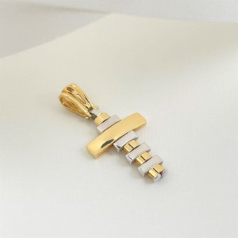 Σταυρός δίχρωμος μοντέρνος - ΚΙΤΡΙΝΟ-ΛΕΥΚΟ, ΧΡΥΣΟΣ K18, ΓΥΑΛΙΣΤΕΡΟ - 1