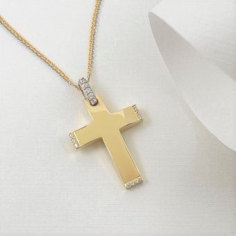 Σταυρός γυαλιστερός με λαμπερά ζιργκόν - ΚΙΤΡΙΝΟ, ΧΡΥΣΟΣ K14, ΓΥΑΛΙΣΤΕΡΟ, ΖΙΡΓΚΟΝ, WHITE