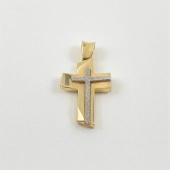 Σταυρός δίχρωμος με πλάγια τελειώματα - ΚΙΤΡΙΝΟ-ΛΕΥΚΟ, ΧΡΥΣΟΣ K14, ΓΥΑΛΙΣΤΕΡΟ - 1