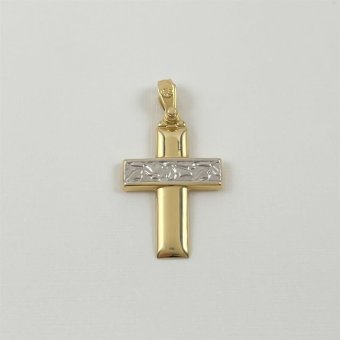 Σταυρός δίχρωμος - ΚΙΤΡΙΝΟ-ΛΕΥΚΟ, ΧΡΥΣΟΣ K14, ΓΥΑΛΙΣΤΕΡΟ - 1