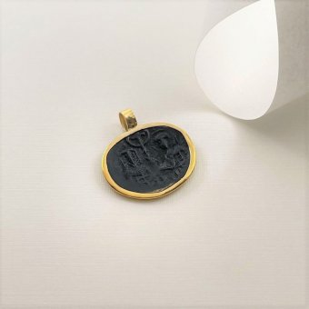 Μενταγιόν Κωνσταντινάτο δίχρωμο - ΚΙΤΡΙΝΟ-ΜΑΥΡΟ, ΧΡΥΣΟΣ Κ14 & ΧΑΛΚΟΣ