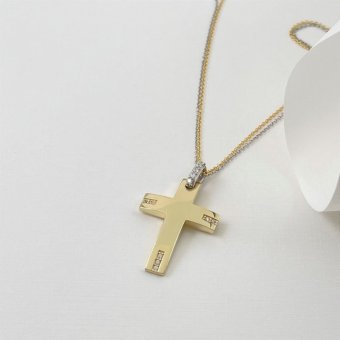 Σταυρός γυαλιστερός με λαμπερά ζιργκόν - ΚΙΤΡΙΝΟ-ΛΕΥΚΟ, ΧΡΥΣΟΣ K14, ΓΥΑΛΙΣΤΕΡΟ, ΖΙΡΓΚΟΝ, WHITE