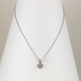 Κολιέ μικρός σταυρός με μαργαριτάρι - ΛΕΥΚΟ, ΧΡΥΣΟΣ K9, ΓΥΑΛΙΣΤΕΡΟ, ΜΑΡΓΑΡΙΤΑΡΙ, 40cm
