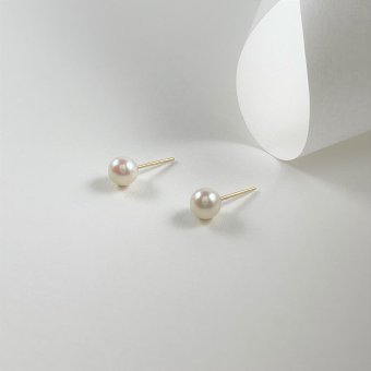 Σκουλαρίκια κουμπωτά με μαργαριτάρι - ΚΙΤΡΙΝΟ, ΧΡΥΣΟΣ K14, ΓΥΑΛΙΣΤΕΡΟ, ΜΑΡΓΑΡΙΤΑΡΙ