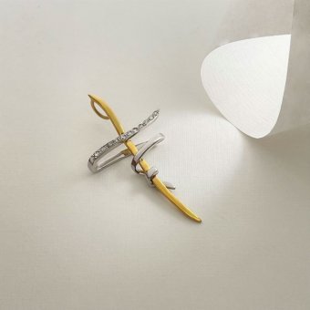 Σταυρός δίχρωμος με ζιργκόν σε  ιδιαίτερο σχεδιασμό - ΚΙΤΡΙΝΟ-ΛΕΥΚΟ, ΧΡΥΣΟΣ K14, ΖΙΡΓΚΟΝ, WHITE