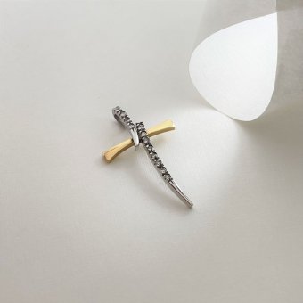 Σταυρός δίχρωμος με ιδιαίτερο σχεδιασμό και ζιργκόν - ΚΙΤΡΙΝΟ-ΛΕΥΚΟ, ΧΡΥΣΟΣ K14, ΓΥΑΛΙΣΤΕΡΟ, ΖΙΡΓΚΟΝ, WHITE