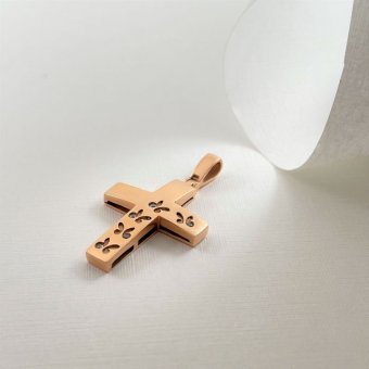 Σταυρός με πεταλούδες και ζιργκόν - ΡΟΖ, ΧΡΥΣΟΣ K14, ΓΥΑΛΙΣΤΕΡΟ, ΖΙΡΓΚΟΝ, WHITE