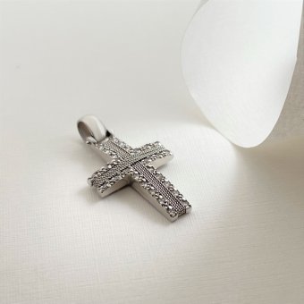 Σταυρός με σχήμα σύρματος και ζιργκόν - ΛΕΥΚΟ, ΧΡΥΣΟΣ K14, ΓΥΑΛΙΣΤΕΡΟ, ΖΙΡΓΚΟΝ, WHITE