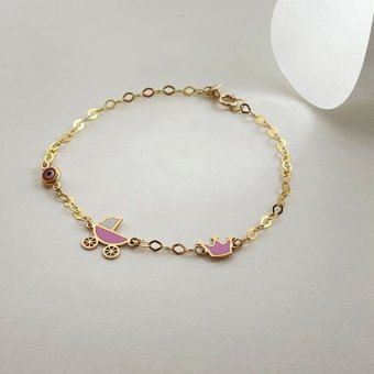 Βραχιόλι με καρότσι,ματι και κορώνα - ΚΙΤΡΙΝΟ, ΣΜΑΛΤΟ, PINK, ΜΟΥΡΑΝΟ, PINK