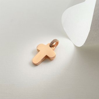 Σταυρός χρυσός με ζιργκόν - ΡΟΖ, ΧΡΥΣΟΣ K14, ΓΥΑΛΙΣΤΕΡΟ, ΖΙΡΓΚΟΝ, WHITE