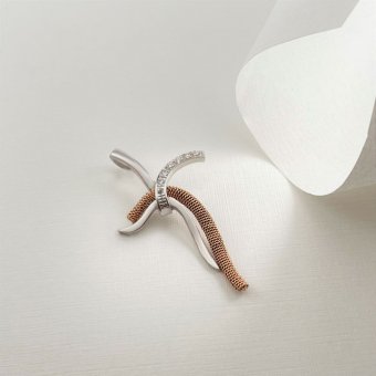 Σταυρός ιδιαίτερος σε ροζ και λευκό χρυσό με λαμπερές πέτρες - ΡΟΖ-ΛΕΥΚΟ, ΧΡΥΣΟΣ K14, ΜΑΤ-ΓΥΑΛΙΣΤΕΡΟ, ΖΙΡΓΚΟΝ, WHITE - 2