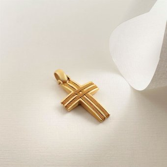Σταυρός με σχήμα σύρματος - ΚΙΤΡΙΝΟ, ΧΡΥΣΟΣ K14, ΓΥΑΛΙΣΤΕΡΟ