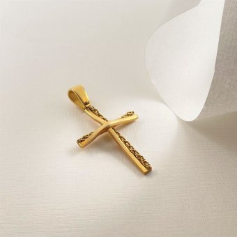 Σταυρός χειροποίητος με πλεκτό σύρμα χρυσού - ΚΙΤΡΙΝΟ, ΧΡΥΣΟΣ K18, ΜΑΤ-ΓΥΑΛΙΣΤΕΡΟ