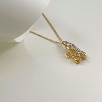 Μενταγιόν λουλούδι με ζιργκόν - ΚΙΤΡΙΝΟ-ΛΕΥΚΟ, ΧΡΥΣΟΣ K14, ΖΙΡΓΚΟΝ, WHITE