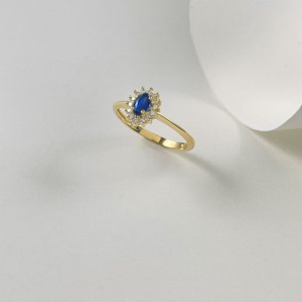Δαχτυλίδι ροζέτα με μπλε ζαφείρι και διαμάντια - ΚΙΤΡΙΝΟ, ΧΡΥΣΟΣ Κ8, ΓΥΑΛΙΣΤΕΡΟ, ΖΑΦΕΙΡΙ, BLUE, 0,37, ΔΙΑΜΑΝΤΙ, WHITE, 0,13